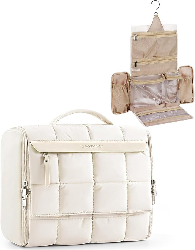 BAGSMART Travel Toiletry Bag, Extra Large Full-open Hanging Toiletry Bag for Women, Puffy Cosmeti... | Amazon (US)