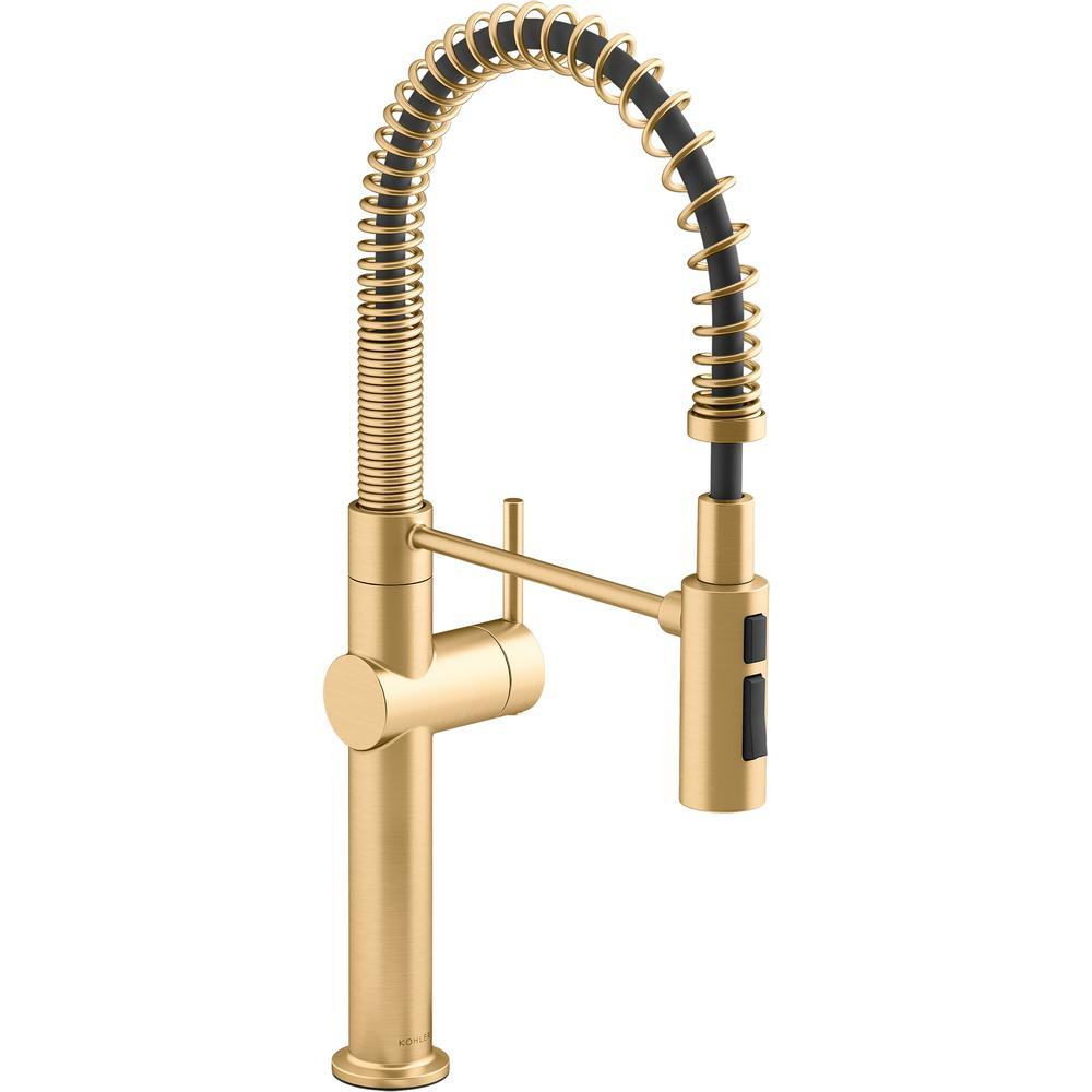 KOHLER Crue Single-Handle Pull-Down Sprayer Kitchen Faucet in Vibrant Brushed Moderne Brass | The Home Depot