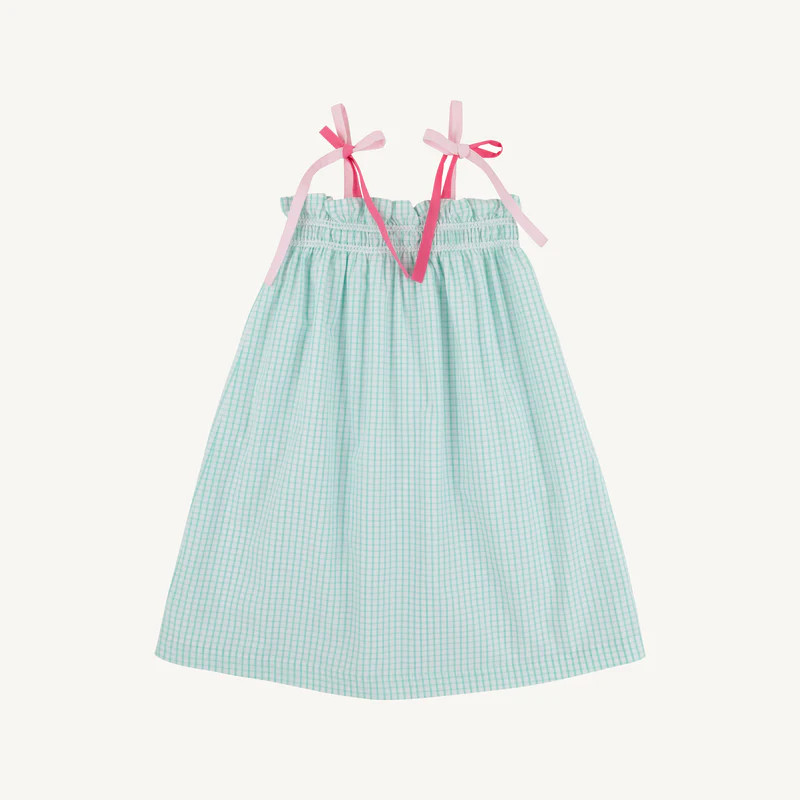 Lainey's Little Dress - Turks Teal Windowpane with Palm Beach Pink & R | The Beaufort Bonnet Company