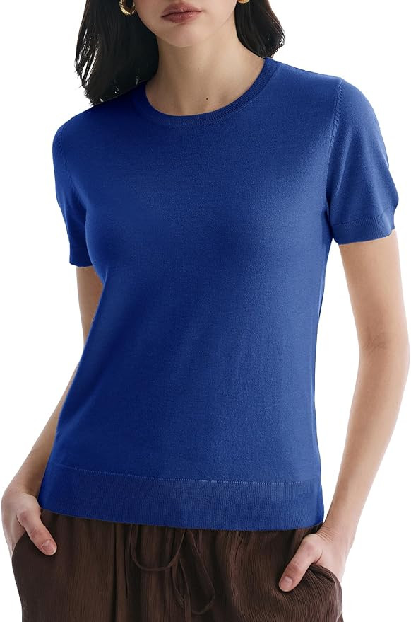 Women's Short Sleeve Sweaters Crew Neck Tops Lightweight Pullover Casual Business Grace in Motion... | Amazon (US)