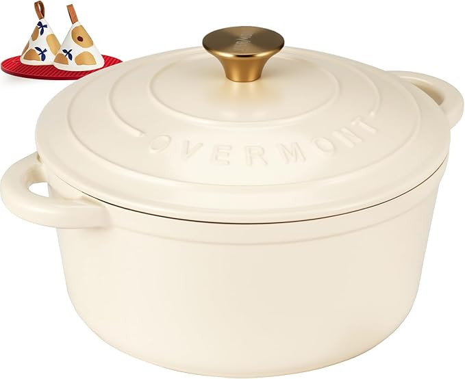Overmont Enameled Cast Iron Dutch Oven - 5.5QT Pot with Lid Cookbook & Cotton Potholders - Heavy-... | Amazon (US)