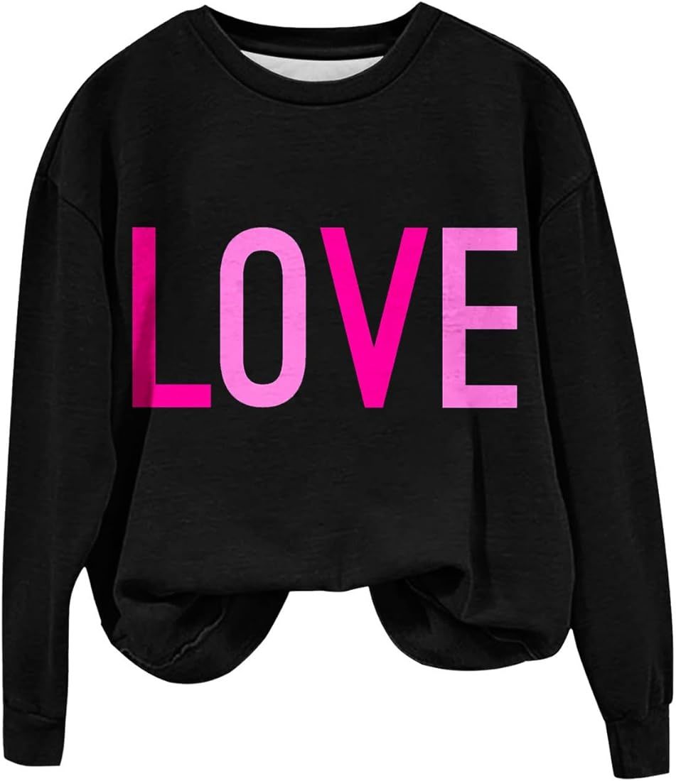 DOLKFU Valentine's Day Shirt for Women Love Letter Print Sweatshirts Long Sleeve Crewneck Fashion... | Amazon (US)