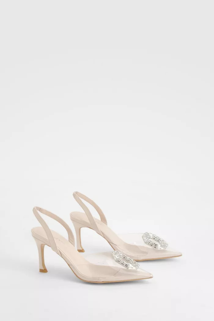 Embellished Clear Slingback Court Heels | Boohoo.com (UK & IE)
