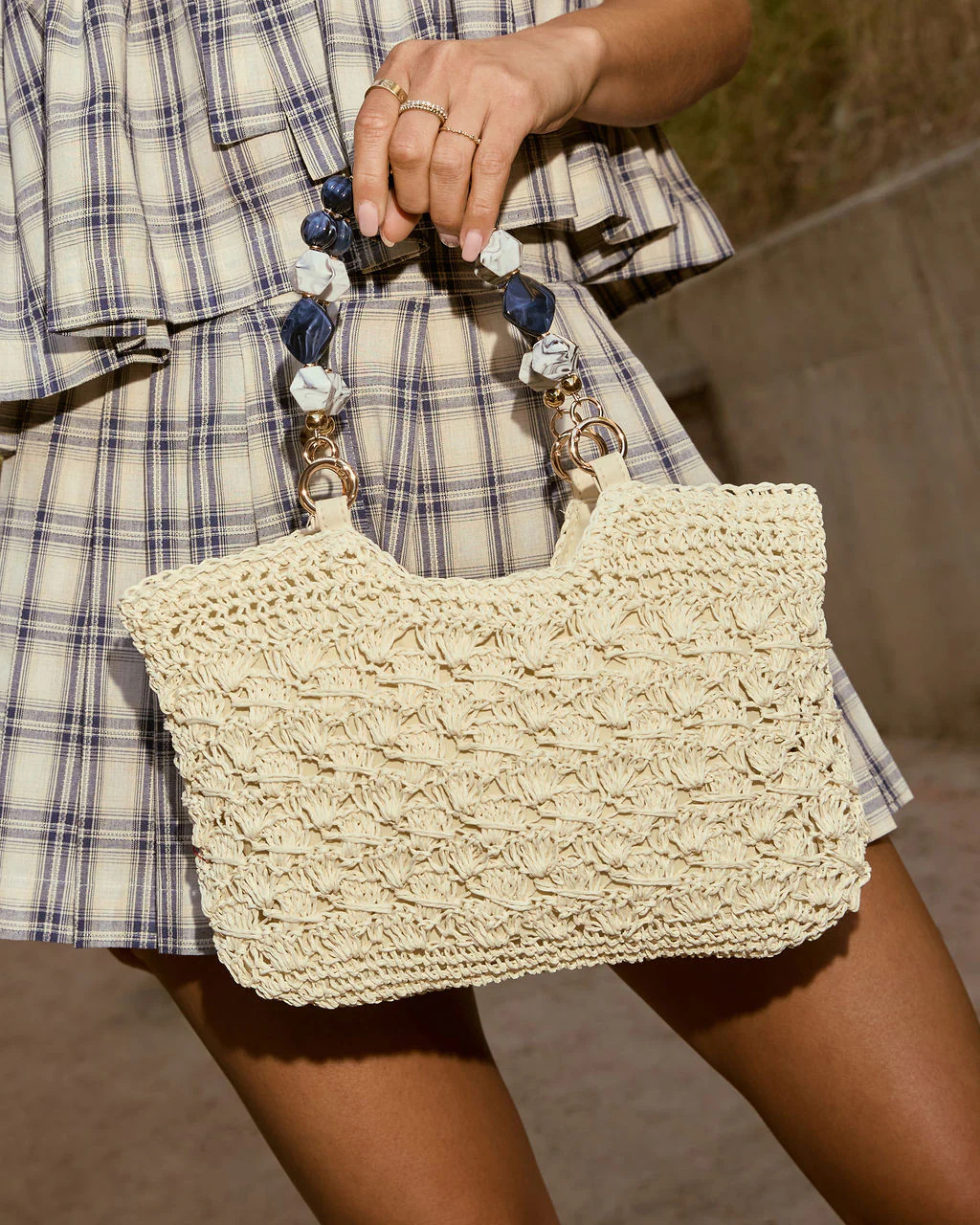 Elema Beaded Handle Crochet Tote Bag | VICI