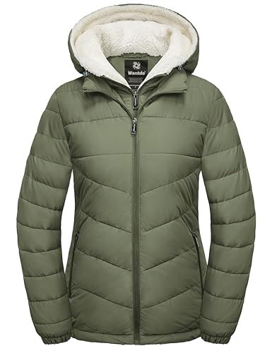 wantdo Women's Short Winter Coats Heavy Puffy Jacket Travel Jacket Olive X-Large | Amazon (US)