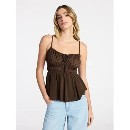 No Boundaries Eyelet Tie Front Cami Women s XXS-XXL | Walmart (US)