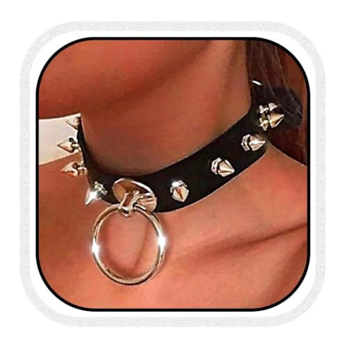 CLOACE Punk Leather Chokers Necklace Black Gothic Collar Necklaces with Spikes Halloween Costume Jewelry Accessories for Women(A-Spike) | Amazon (US)