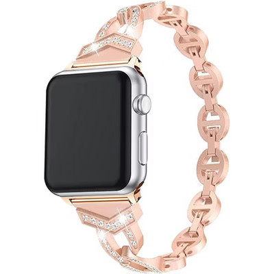 Worryfree Gadgets Metal Band for Apple Watch 42/44/45/49mm Sleek O-Links with Full Bling Rhinestones-Rose Gold | Target