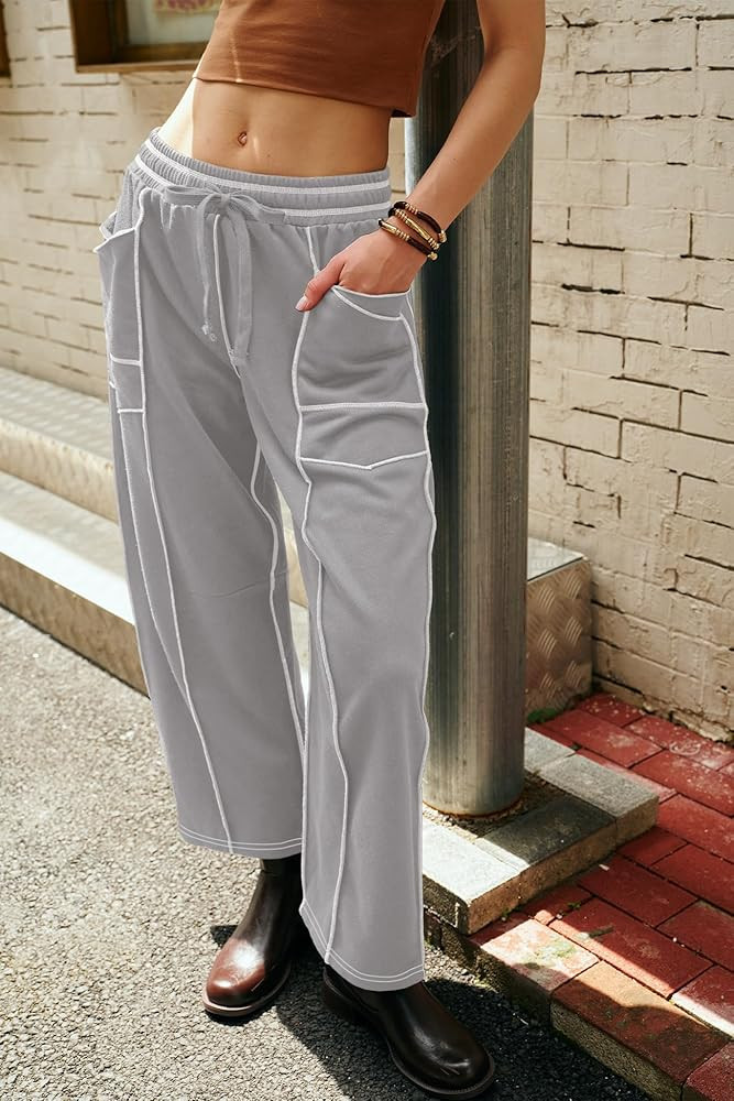 Nirovien Womens Barrel Sweatpants High Waisted Wide Leg Sweatpants Drawstring Lounge Baggy Pants ... | Amazon (US)
