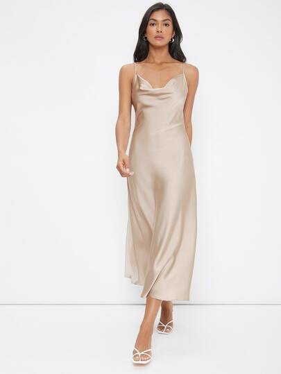 SHEIN BASICS Cowl Neck Solid Slip Dress | SHEIN
