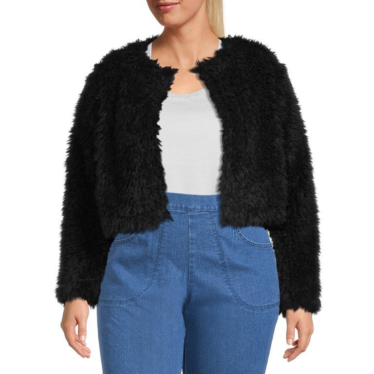 Madden NYC Women's Plus Size Cropped Faux Fur Jacket | Walmart (US)