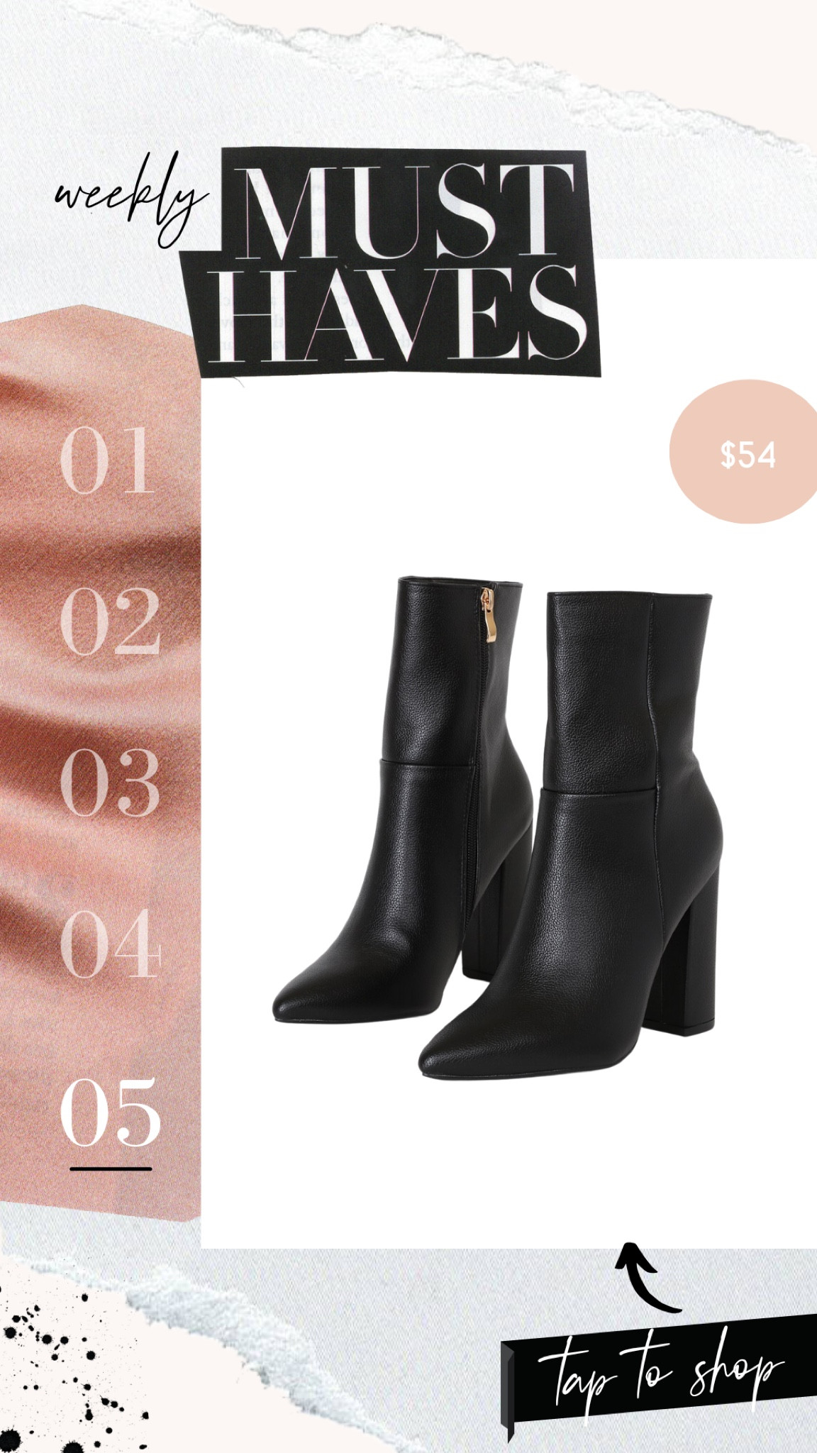 Black booties with gold zipper 