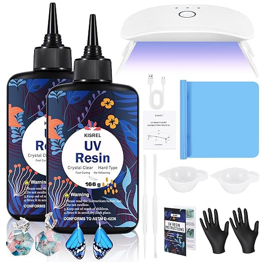 KISREL UV Resin with Light - 200g Upgraded Hard Type Crystal Clear Ultraviolet Curing UV Resin Ki... | Amazon (US)