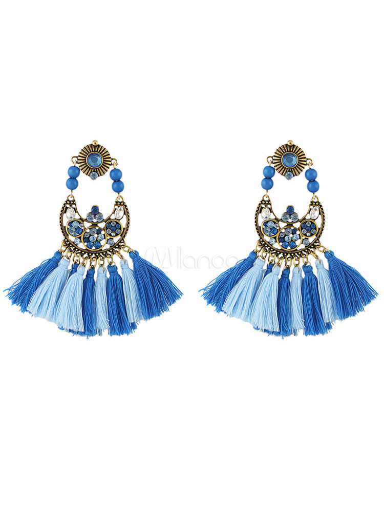 Blue Tassel Earrings Women Statement Earrings | Milanoo