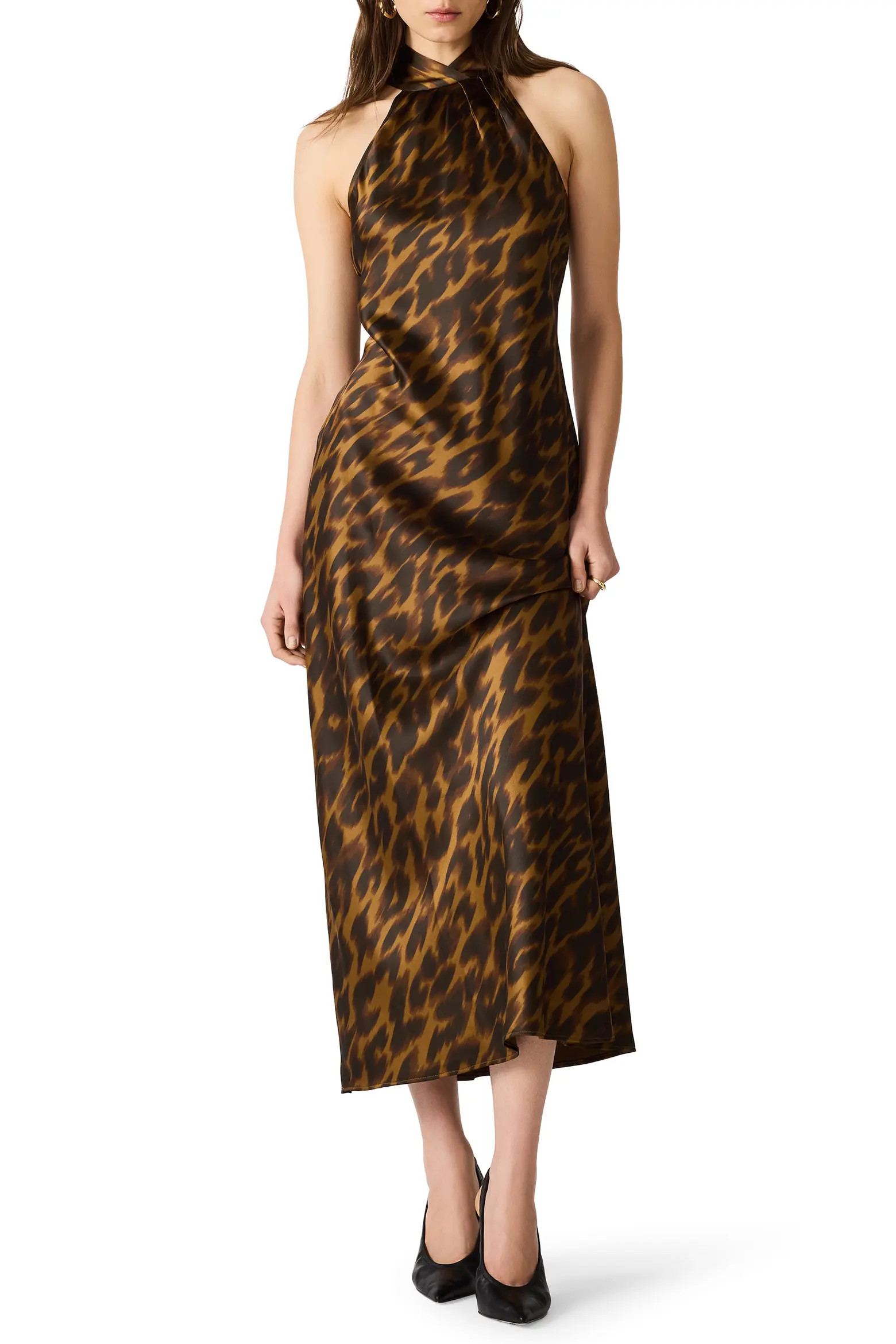 Alanah Leopard Print Halter Neck Midi Dress (Women) | Nordstrom | Nordstrom