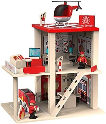 BBtinker Wooden Fire Station Playset, Multicolor 3-Level Pretend Play Dollhouse with Figures, Tru... | Amazon (US)