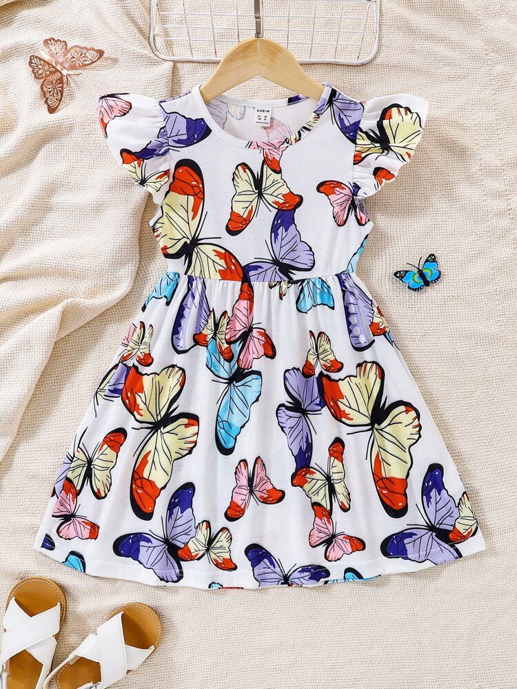Toddler Girls Butterfly Print Ruffle Trim Dress | SHEIN
