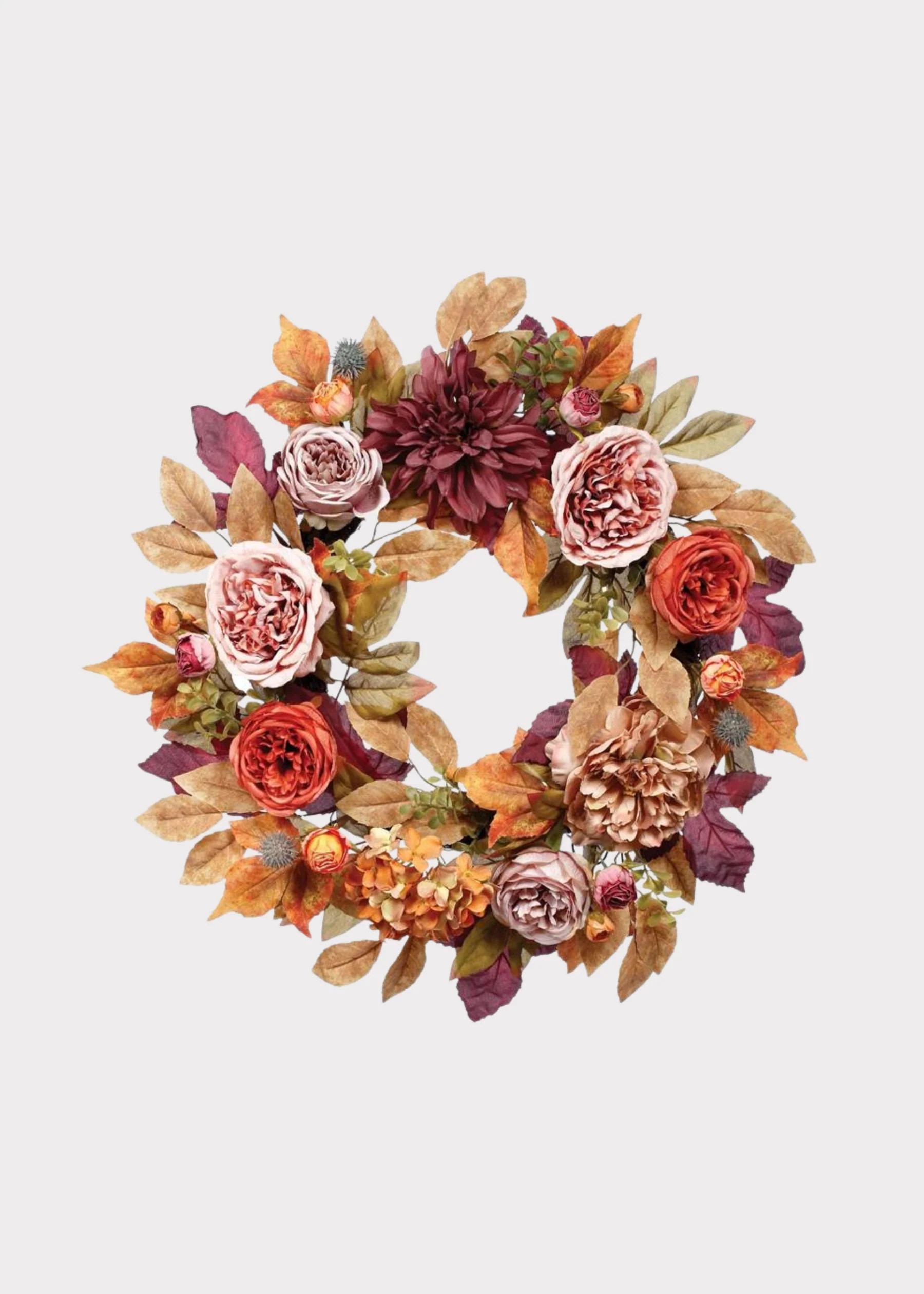 Fake Fall Flower and Leaf Wreath in Mixed Autumn Hues - 24" | Afloral