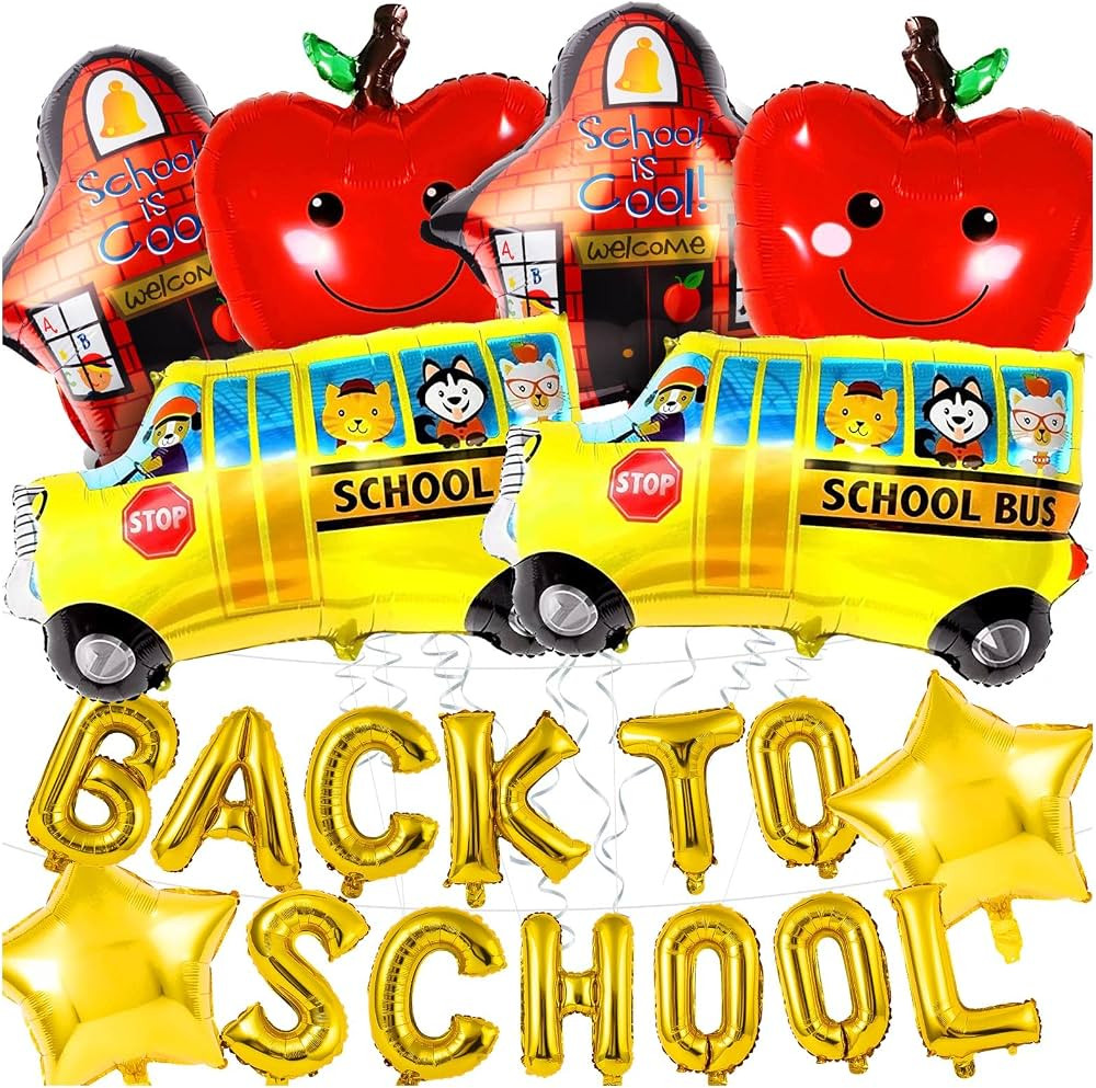 20Pcs Back to School Balloon, Welcome School Bus Foil Balloons, Happy Apple Helium Mylar Balloons... | Amazon (US)
