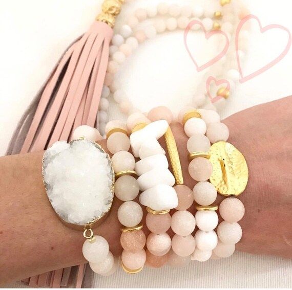 Beaded Bracelet Stack - peach matte agate - Choose individually or purchase entire stack as pictured | Etsy (US)