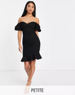 Vesper Petite off shoulder mini dress in black | ASOS (Global)
