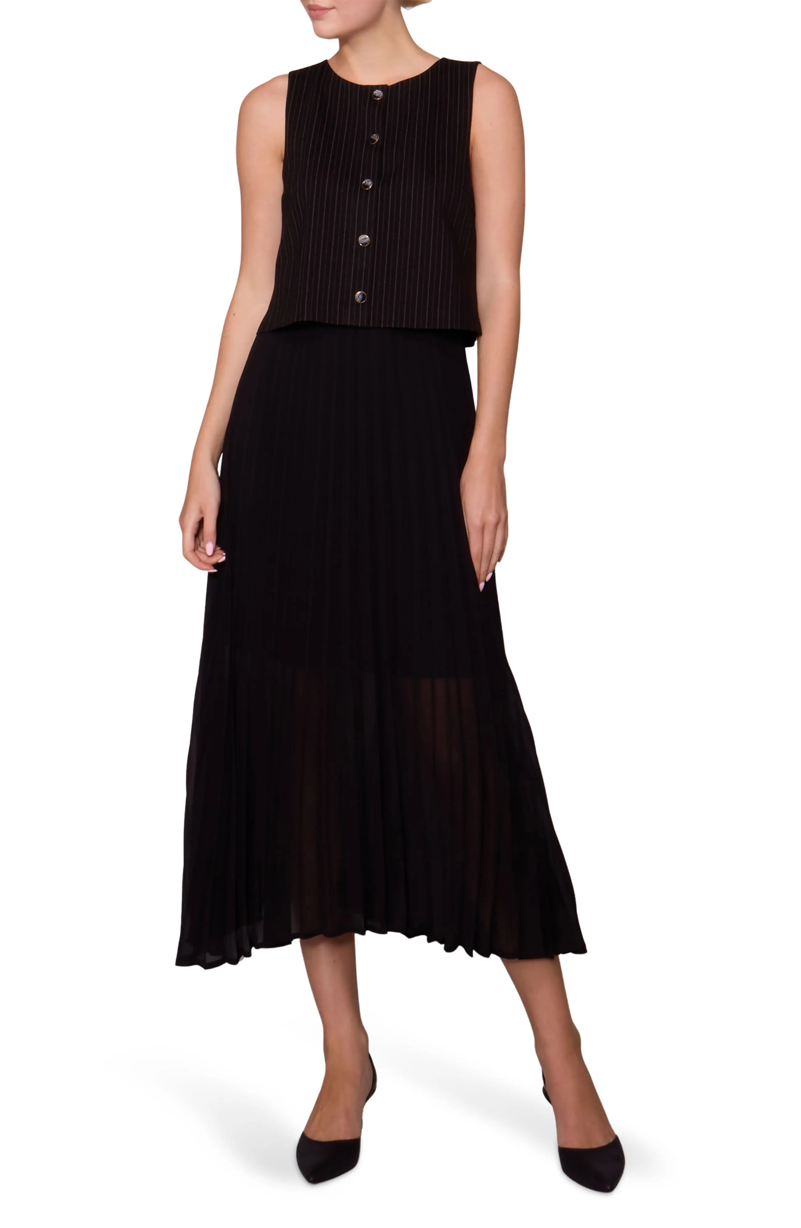 Mixed Media Pinstripe & Chiffon Dress (Women) | Nordstrom | Nordstrom