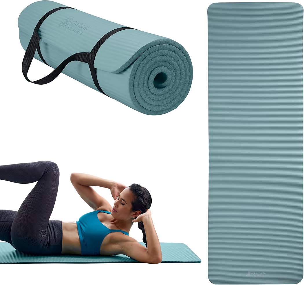 Gaiam Essentials 2/5" Thick (10mm) Yoga & Pilates, Fitness & Exercise Mat with Easy-Cinch Carrier... | Amazon (US)