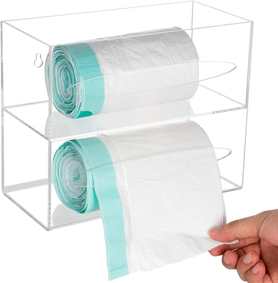 Trash Bag Dispenser Holder, 2 Compartment Wall Mount Acrylic Kitchen Double Side Loaded Organizer... | Amazon (US)