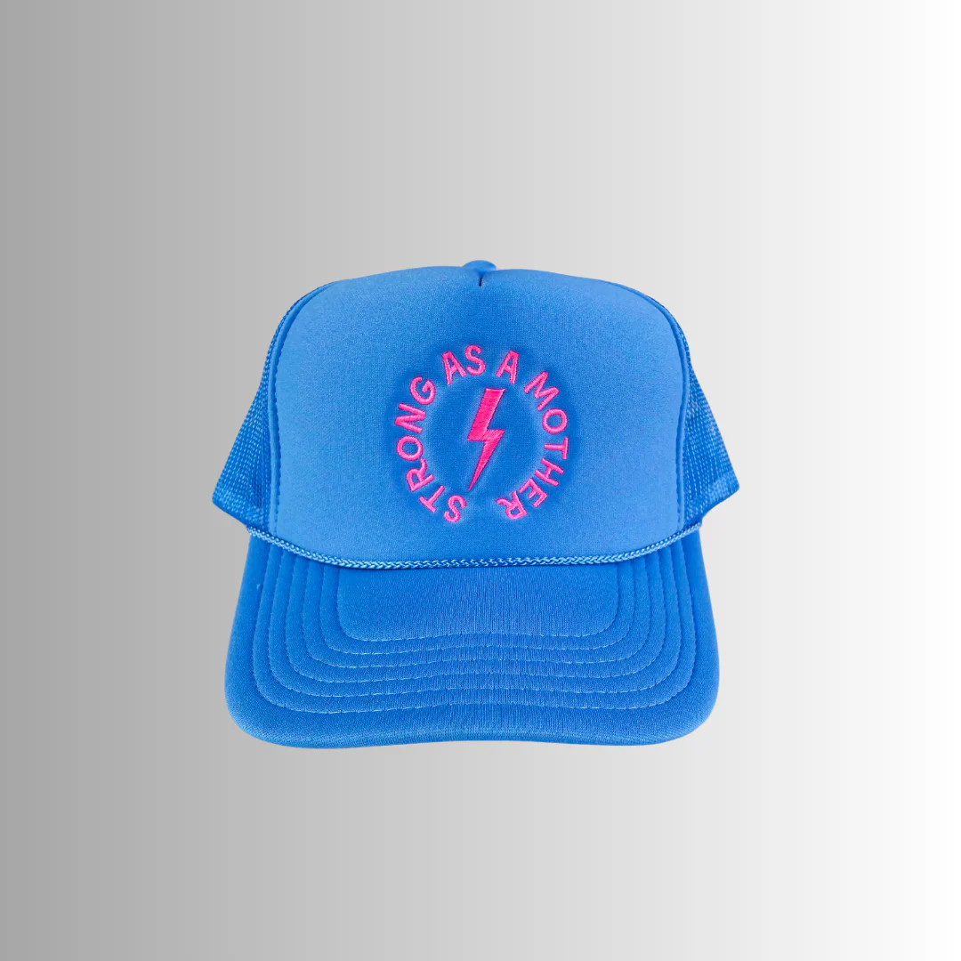 Strong as a mother™ Embroidered Trucker Hat - Sky Blue | Mother Hats