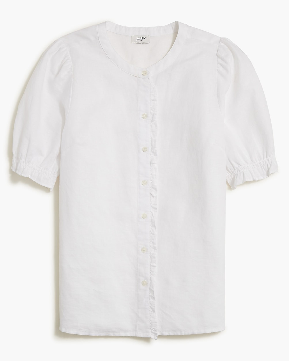 Linen-blend ruffle top with puff sleeves | J.Crew Factory