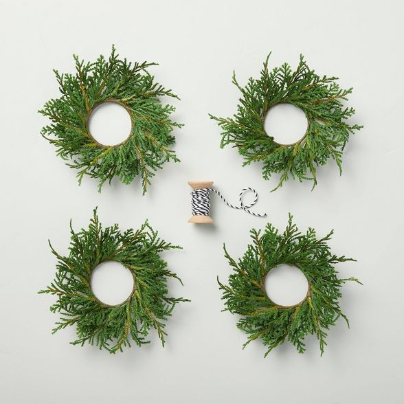 4pc Mini Faux Cedar Wreath Gift Topper Set - Hearth & Hand™ with Magnolia | Target