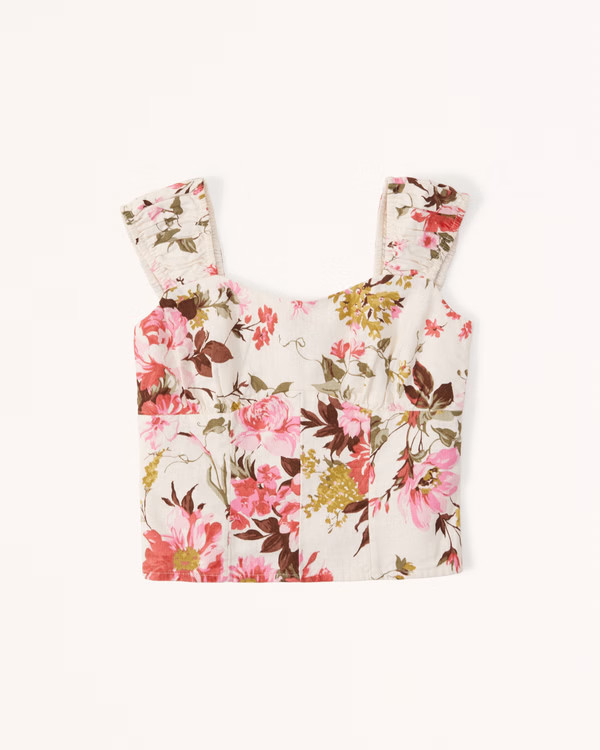 Linen-Blend Scrunchie Strap Corset Top | Abercrombie & Fitch (US)