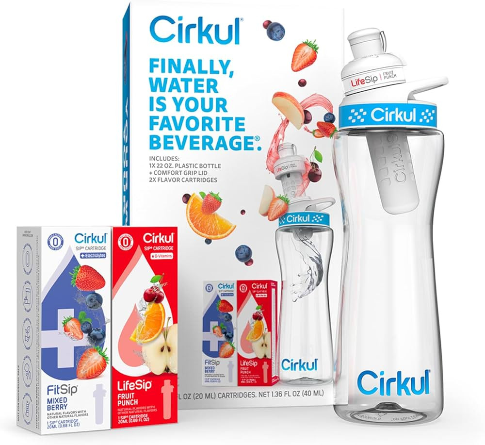 Cirkul Water Bottle + 2 Flavor Cartridge Starter Kit – 22 oz. BPA-Free Plastic Reusable Bottle ... | Amazon (US)