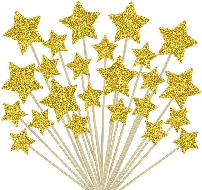 72 pcs Cupcake Toppers, Twinkle Gold Star DIY Glitter Mini Birthday Cake Snack Decorations(Star) | Amazon (US)