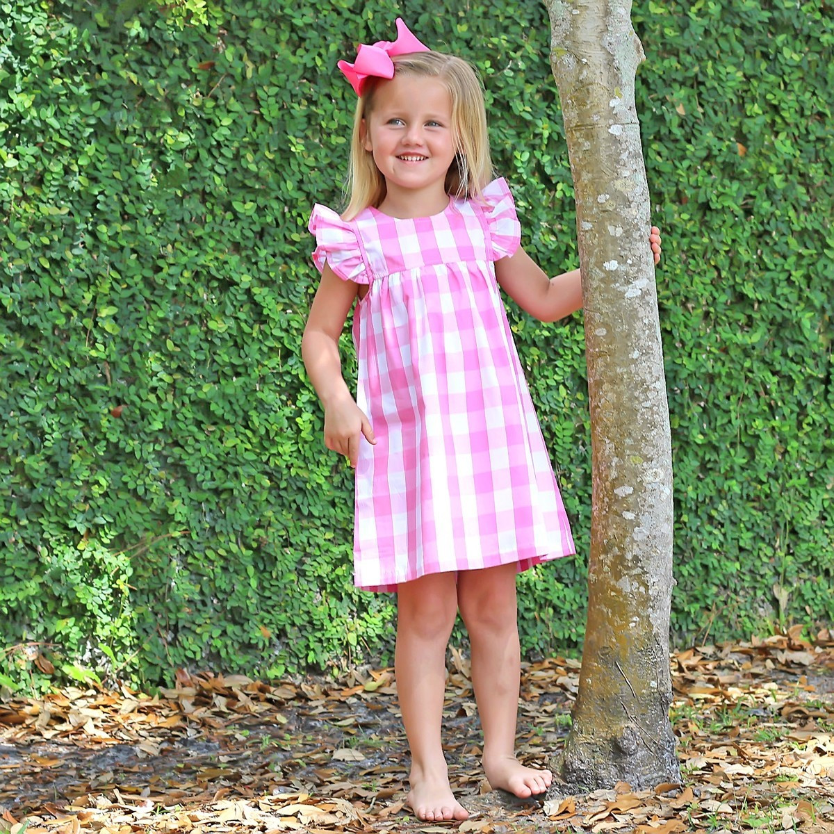 Flutter Sleeve Dress Pink Check | Classic Whimsy