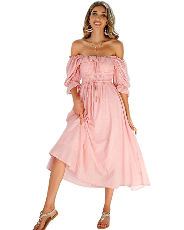 R.Vivimos Women Summer Half Sleeve Cotton Ruffled Vintage Elegant Backless A Line Flowy Long Dres... | Amazon (US)