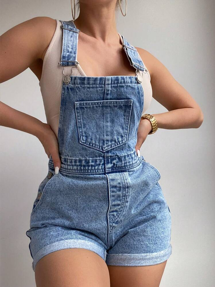 EMERY ROSE Casual Denim Short Dungarees Overall, Summer Daily | SHEIN