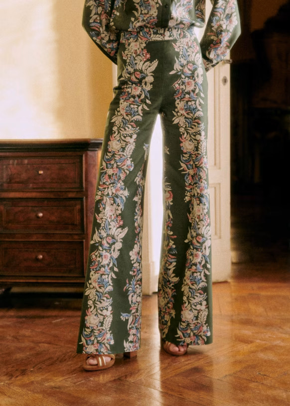 Tyler Trousers - Floral border - Linen - Sézane | Sezane Paris