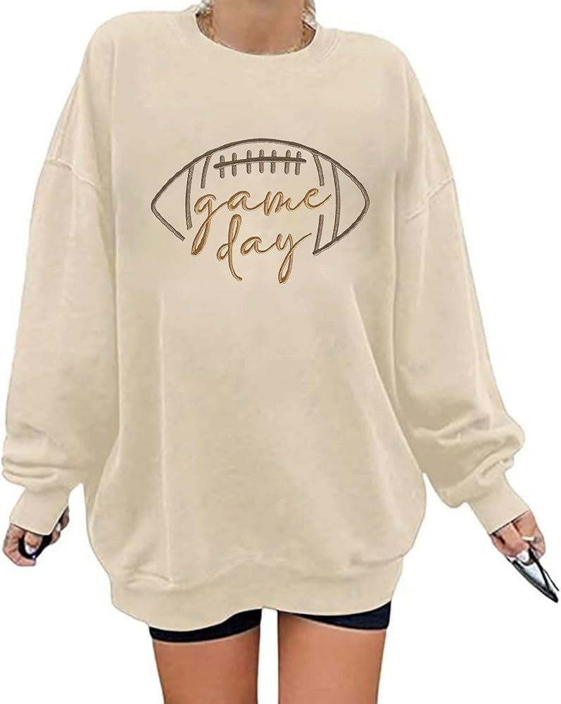 BEIDEFY Game Day Sweatshirt for Women Oversized Football Sweatshirts Football Mom Crewneck Long S... | Amazon (US)