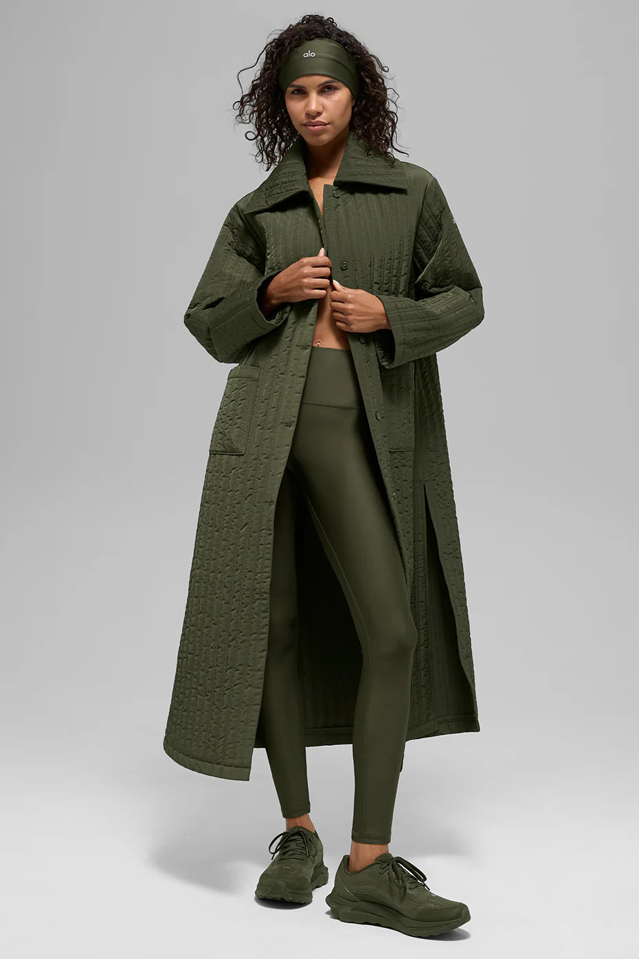 ALO | Quilted Skyline Long Coat in Green Olive, Size: XS/Small | Alo Yoga (US)