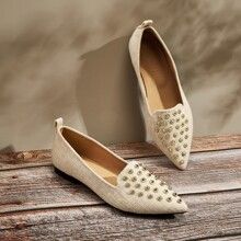 Point Toe Studded Decor Flats | SHEIN