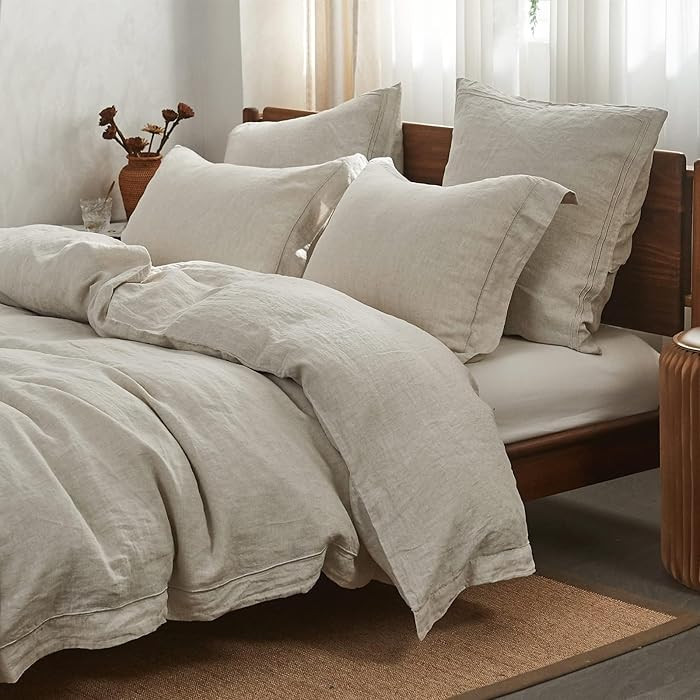 Simple&Opulence 100% French Flax Linen Duvet Cover Set with Embroidery Washed - 3 Pieces (1 Duvet... | Amazon (US)