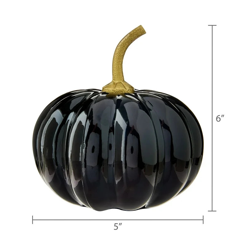 Glass Pumpkin Tabletop Decor, Black & Gold, 6", Halloween by Way To Celebrate | Walmart (US)