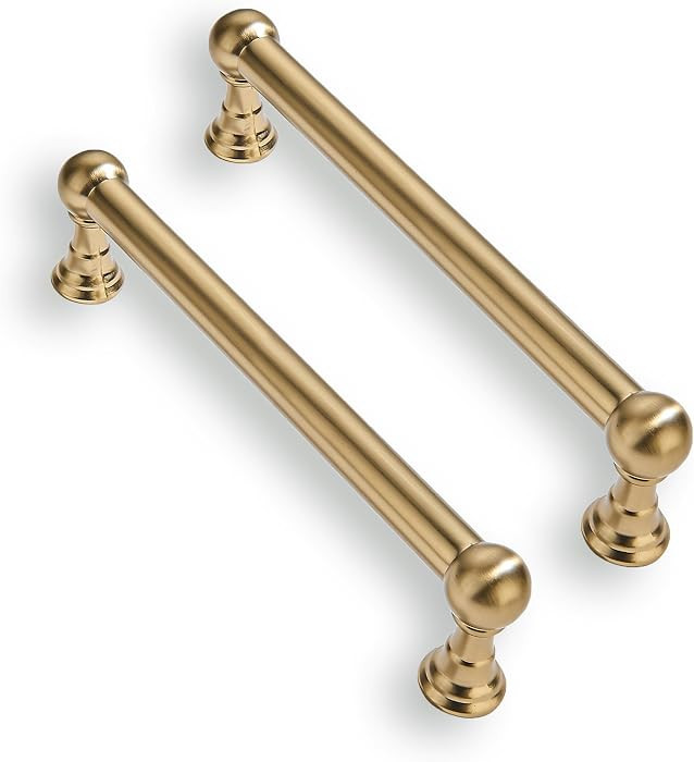 10 Pack 5 Inch Solid Kitchen Cabinet Handles Brushed Brass Heavy Duty Cabinet Pulls Satin Brass D... | Amazon (US)