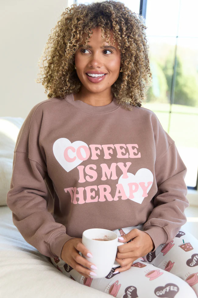 Coffee Is My Therapy Mocha Graphic Sweatshirt | Pink Lily