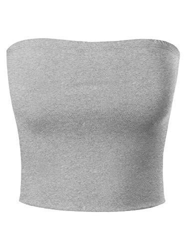 MixMatchy Women's Strapless Tube Tops Basic Bandeau Crop Sleeveless Backless Casual Sexy Going Out Summer 2025 Heather Grey L | Amazon (US)