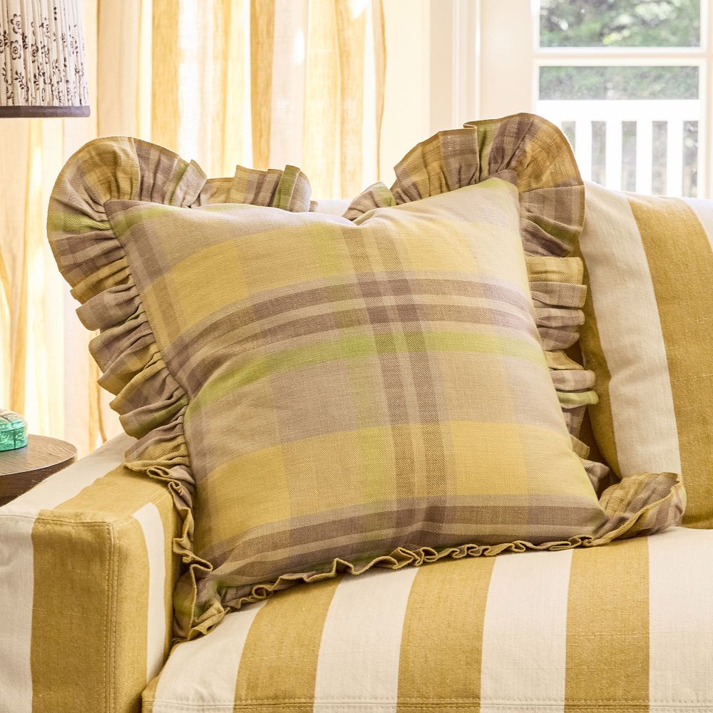 Plaid Ruffle-Trimmed Pillow Cover | GreenRow