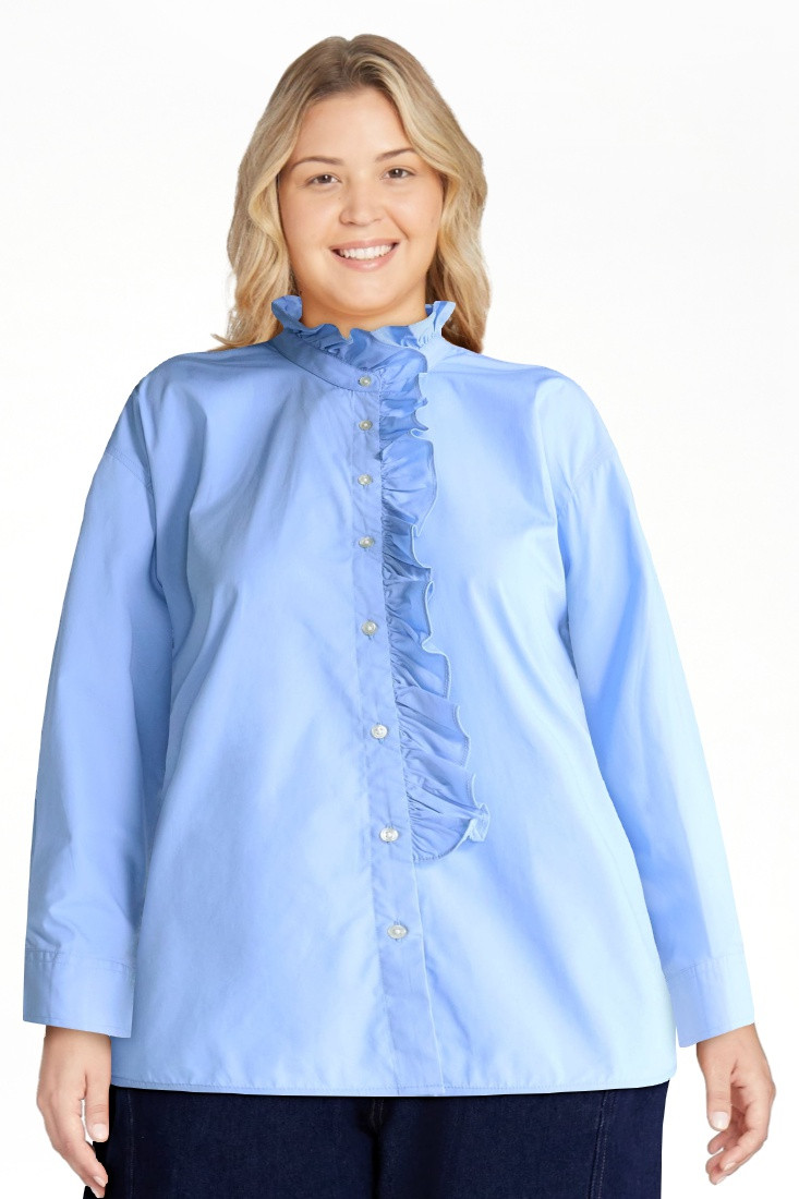 Free Assembly Women's and Women's Plus Ruffle Neck Cotton Top, Sizes XS-4X | Walmart (US)