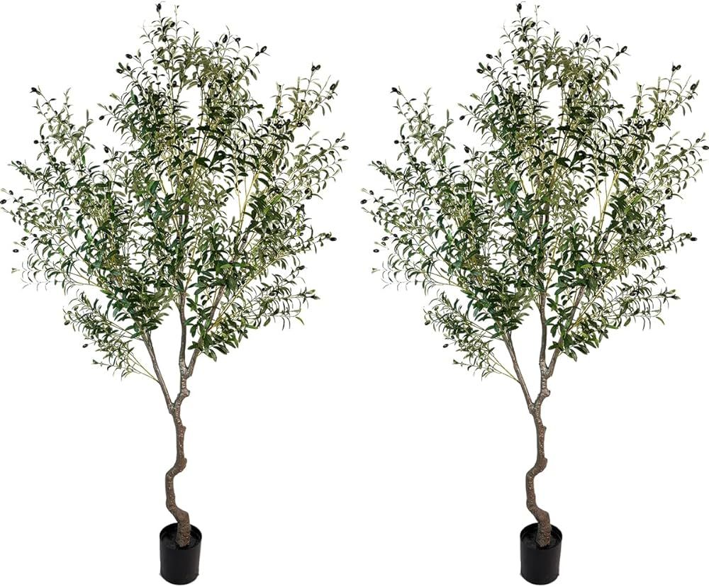AfanD Artificial Tree Faux Olive Tree 8ft(92in,3200leaves) Tall Fake Olive Plant in Pot Fake Silk... | Amazon (US)
