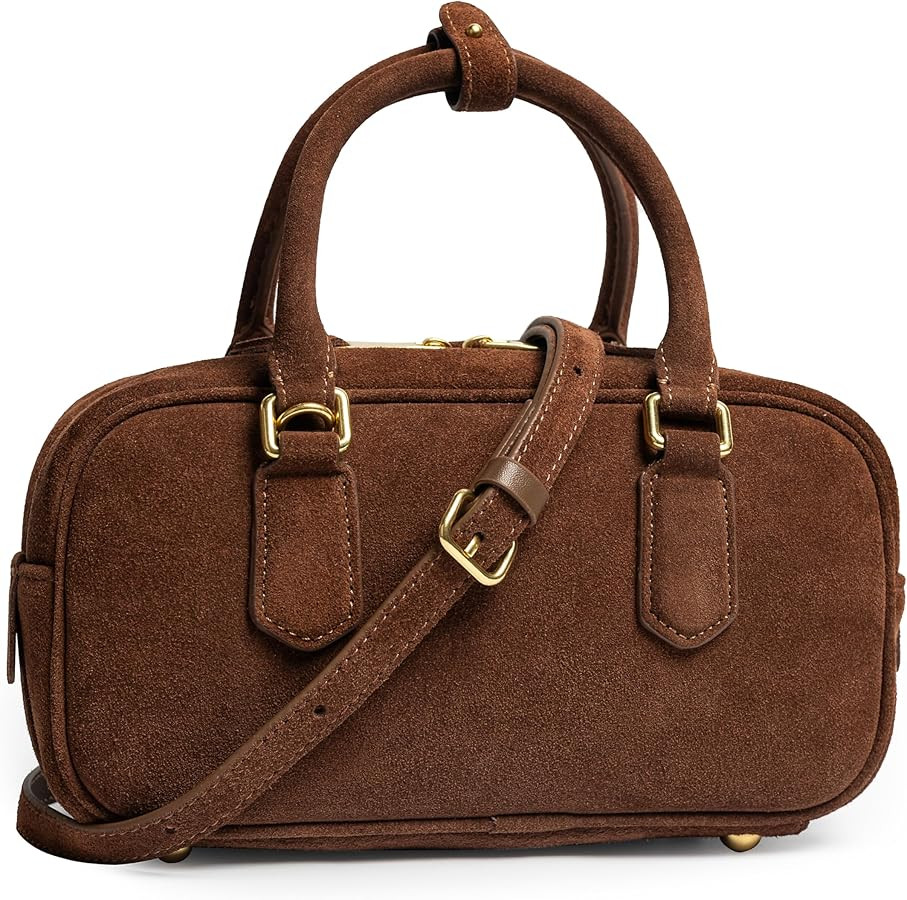 DORIS&JACKY Suede Leather Top Handle Tote Purse for Women Small Retro Bowling Boston Satchel Clut... | Amazon (US)